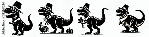 T rex wear pilgrim hat in thanksgiving 0805 3404 vector illustration a prehistoric bird enjoys the autumn harvest festival