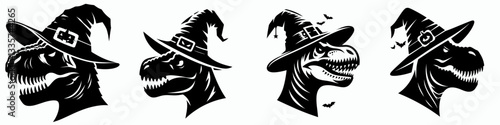 T rex's face wear witch hat in halloween 0805 4152 vector illustration a spooky prehistoric Halloween party guest