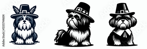 Shih Tzu Dog wear pilgrim hat in thanksgiving 0805 3105 vector illustration a fluffy pup enjoys the autumn harvest festival