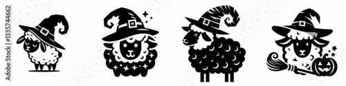 Sheep wear witch hat in halloween 0803 5229 vector illustration a whimsical Halloween scene featuring woolly creatures in spooky headwear