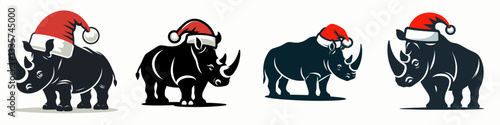 Rhino wear santa hat as Santa Claus 0803 3543 vector illustration a jolly festive monochrome doodle