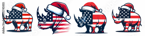 Rhino wear santa hat as Santa Claus 0803 1758  vector illustration a jolly Christmas graphic simple monochrome design