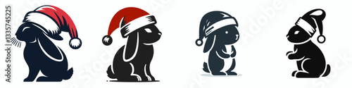 Rabbit wear santa hat as Santa Claus 0803 3231 vector graphic simple minimalist silhouette doodle a jolly bunny bringing Christmas cheer