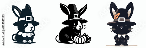 Rabbit wear pilgrim hat in thanksgiving 0805 2623 vector graphic simple minimalist silhouette doodle a cute bunny enjoying the harvest festival