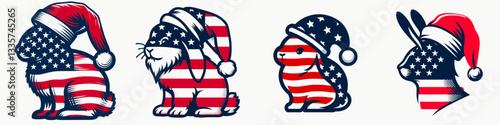 Rabbit wear santa hat as Santa Claus 0803 1459 vector outline drawing a jolly bunny distributing gifts