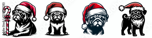 Pug Dog wear santa hat as Santa Claus 0803 4644 vector graphic simple minimalist silhouette doodle for a festive holiday card