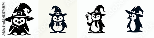 Penguin wear witch hat in halloween 0803 3720 vector illustration a spooky Halloween minimalist graphic