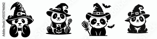 Panda wear witch hat in halloween 0803 3412 vector illustration a cute spooky minimalist design.