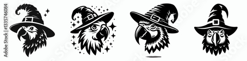 Parrot's face wear witch hat in halloween 0805 2733 vector illustration a spooky minimalist doodle