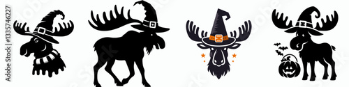 Moose wear witch hat in halloween 0803 3111 minimalist vector graphic for a spooky autumn celebration