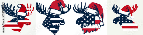 Moose wear santa hat as Santa Claus 0803 2631 vector graphic simple minimalist silhouette for a jolly holiday card design