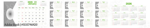 calendar 2026 with week number. Text and font editable and replaceable. Vector template for business, schedule, organizer, and planner. Happy new year.
