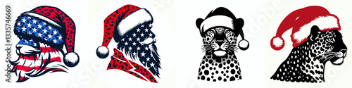 Leopard wear santa hat as Santa Claus 0803 2559 vector graphic simple minimalist silhouette a festive wild Christmas doodle