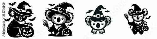 Koala wear witch hat in halloween 0803 0059 vector graphic of a cute marsupial celebrating autumn festivities