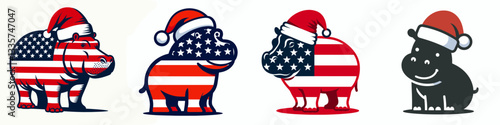 Hippo wear santa hat as Santa Claus 0803 1941 vector illustration a jolly Christmas hippopotamus.