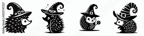 Hedgehog wear witch hat in halloween 0803 5932 vector illustration a cute prickly friend in spooky attire.