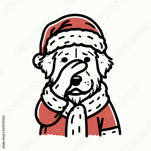 Golden Retriever Dog wear Santa Claus Costumes facepalm gesture minimalist vector graphic of a Christmas pup.