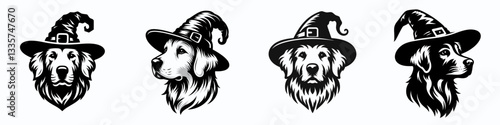 Golden Retriever Dog's head wear witch hat in halloween 2027 vector illustration a spooky canine friend