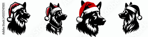 German Shepherd Dog wear santa hat as Santa Claus 0803 4344 vector graphic simple minimalist silhouette a jolly good dog delivering Christmas cheer