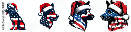 German Shepherd Dog wear santa hat as Santa Claus 0802 2722 vector graphic simple minimalist silhouette delivering Christmas joy