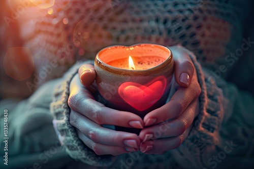 Ultra Hd Visual of Ladys Hands Holding Cup with Sth Heart Shaped