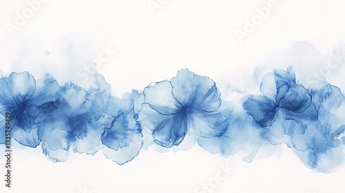 Abstract Blue Floral Watercolor: An elegant design featuring a delicate row of blue watercolor flowers, rendered in a minimalist style with subtle shading and a soft, ethereal background.