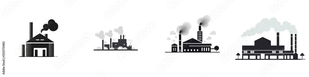 Fototapeta premium Industrial icons, smoke, pollution isolated on white or transparent