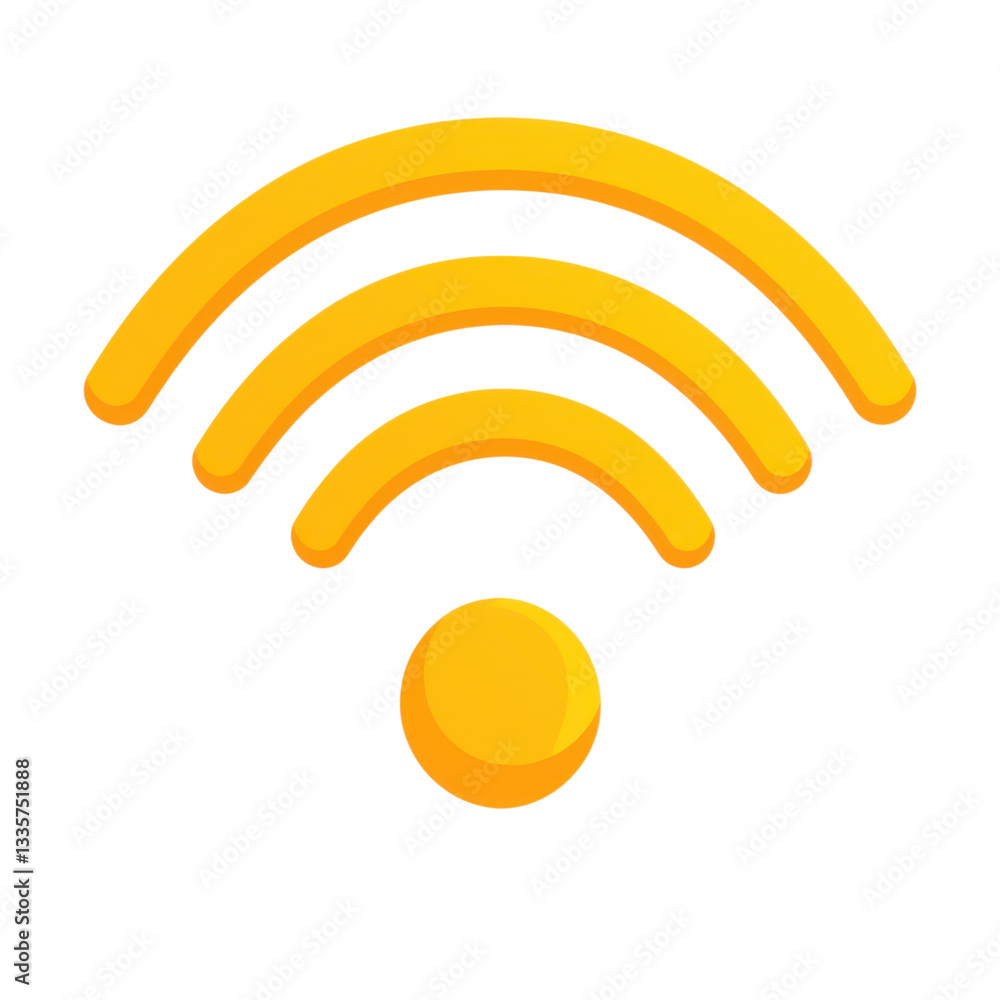 Obraz premium isolated transparent Background. Minimalist yellow WiFi signal icon with three arcs and circular base