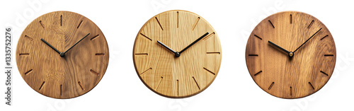 Wallpaper Mural Set of minimalist wooden clock with smooth finish and simple hour markers isolated on a white or transparent background. Torontodigital.ca