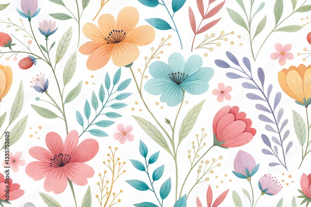 Seamless summer pattern with hand-painted watercolor flowers Seamless summer pattern with hand-painted watercolor flowers