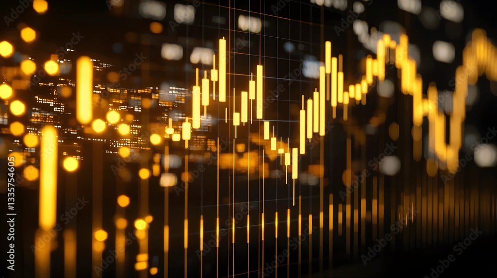 High-Contrast Black and Gold Trading Chart with Soft Illuminated Price Markers High-Contrast Black and Gold Trading Chart with Soft Illuminated Price Markers