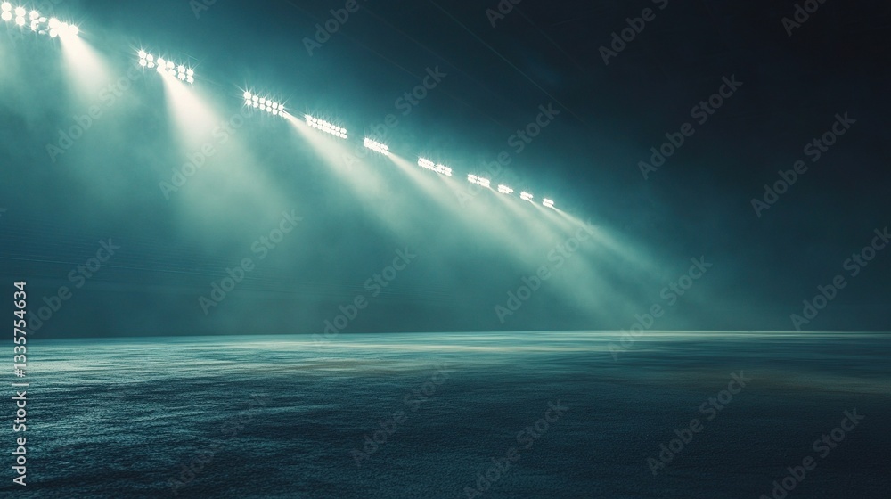 Spotlight Beam in Stadium: Illuminated stadium lights cutting through the night sky, casting a vibrant glow over an empty arena. A dramatic showcase of space and light. Spotlight Beam in Stadium: Illuminated stadium lights cutting through the night sky, casting a vibrant glow over an empty arena. A dramatic showcase of space and light.
