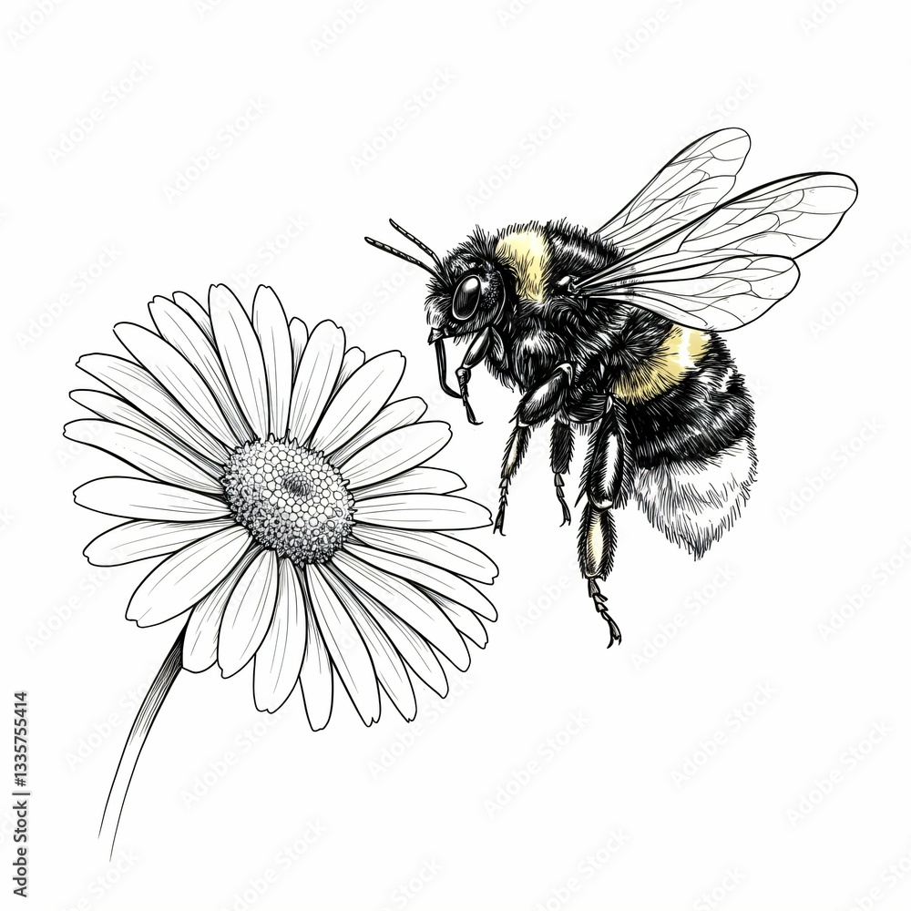 Obraz premium Bee and Daisy Illustration