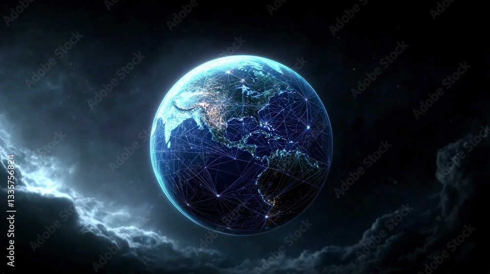 Fototapeta premium Global Network Interconnected World Digital Connections Futuristic Earth