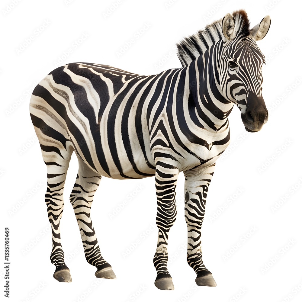 Fototapeta premium Majestic Zebra Standing Gracefully in Natural Pose Against White Background