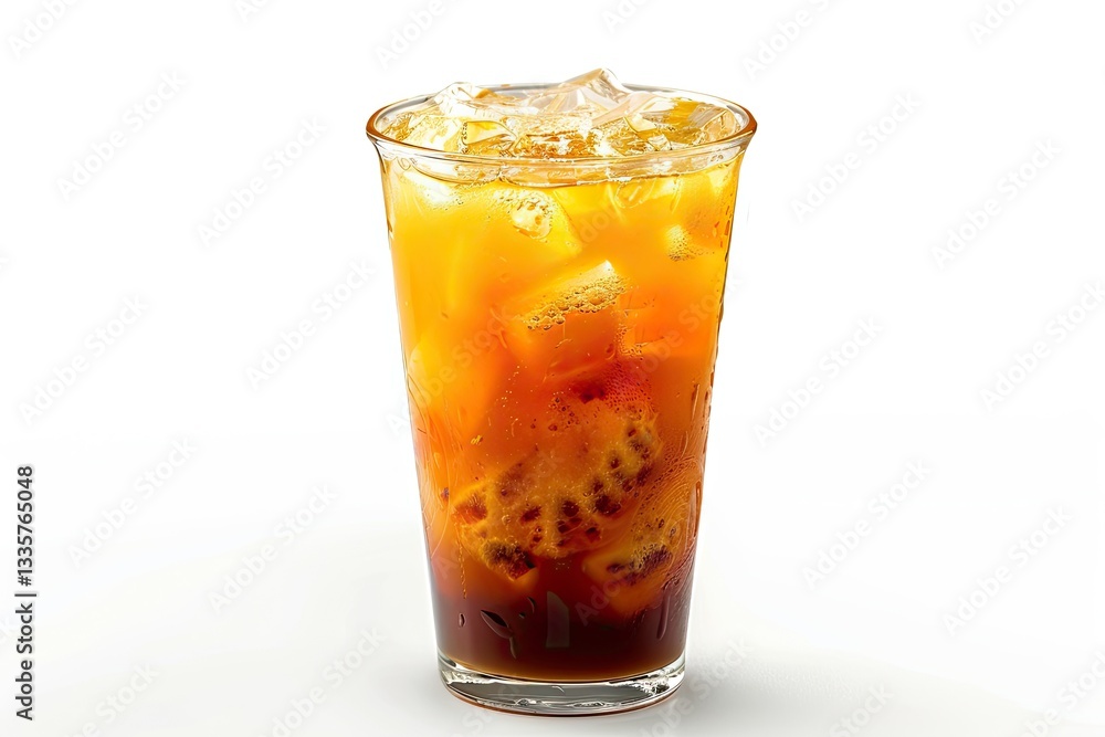 High Resolution Visual of Ice Thai Tea with Milk on White Background with Clipping Path High Resolution Visual of Ice Thai Tea with Milk on White Background with Clipping Path