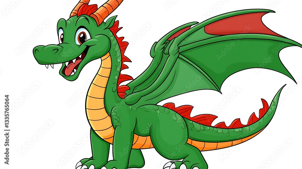 Fototapeta premium Happy green cartoon dragon.