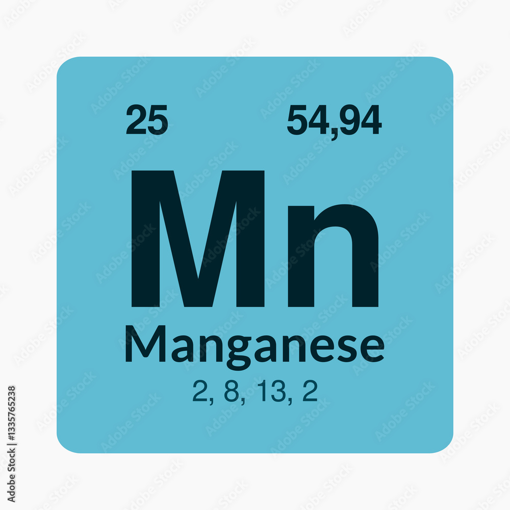 Manganese icon on the periodic table under the Transition metals subcategory. Manganese icon on the periodic table under the Transition metals subcategory.