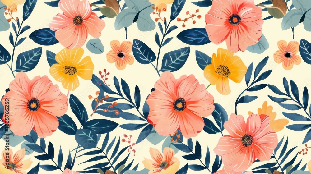 A seamless floral pattern featuring delicate blossoms and artistic illustrations, creating an elegant and timeless botanical design for textiles and wallpapers.
A seamless floral pattern featuring delicate blossoms and artistic illustrations, creating an elegant and timeless botanical design for textiles and wallpapers.