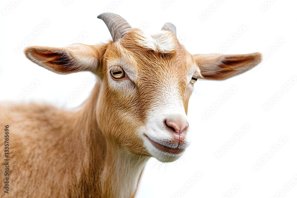 Close-Up Portrait of a Brown Goat with Clean White Isolated Background Close-Up Portrait of a Brown Goat with Clean White Isolated Background