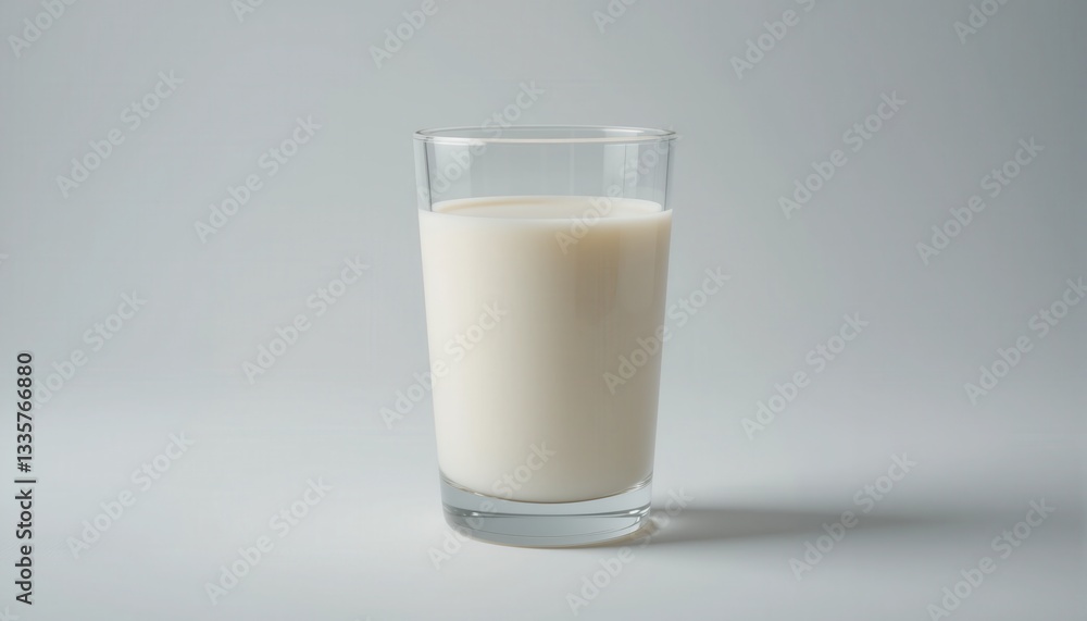 A tall glass of fresh, creamy milk sits on a plain white background providing a clean and simple image perfect for dairy product advertising or health-related content.