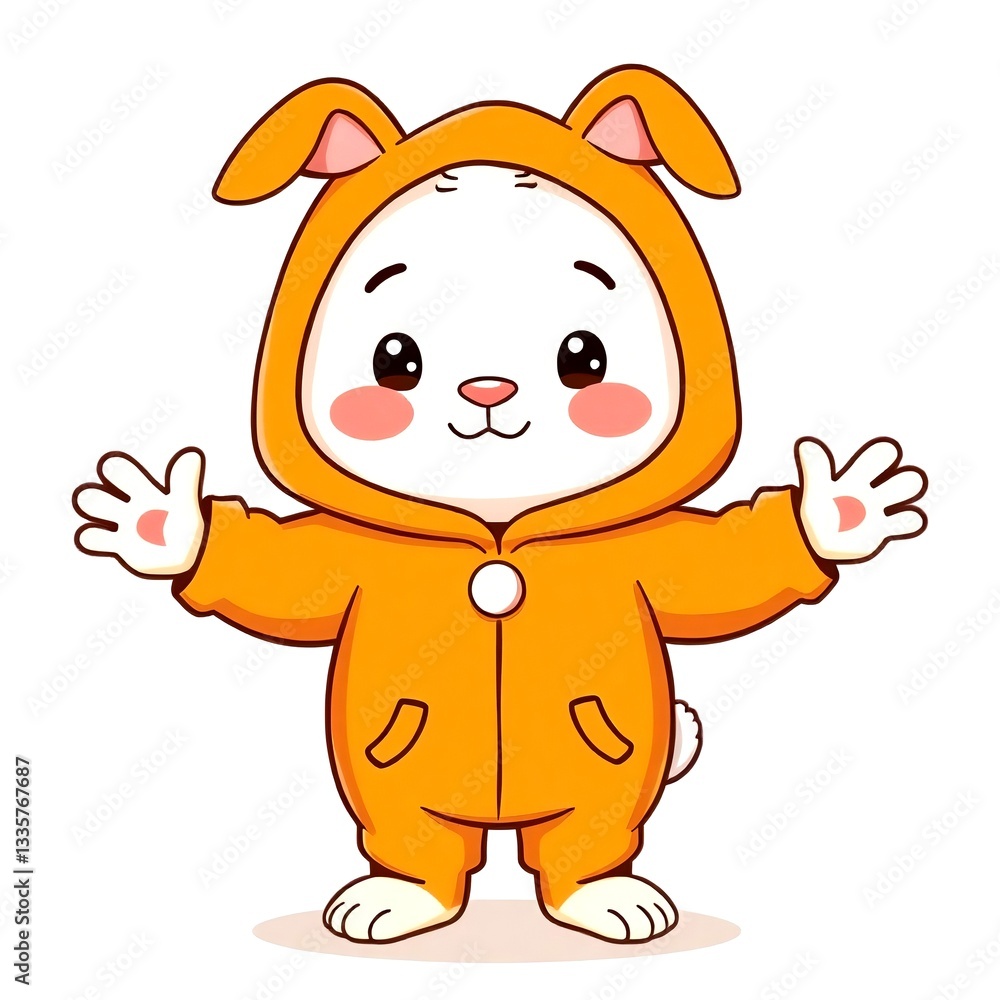 Fototapeta premium Adorable Cartoon Bunny in Orange Onesie Cute Animal Illustration