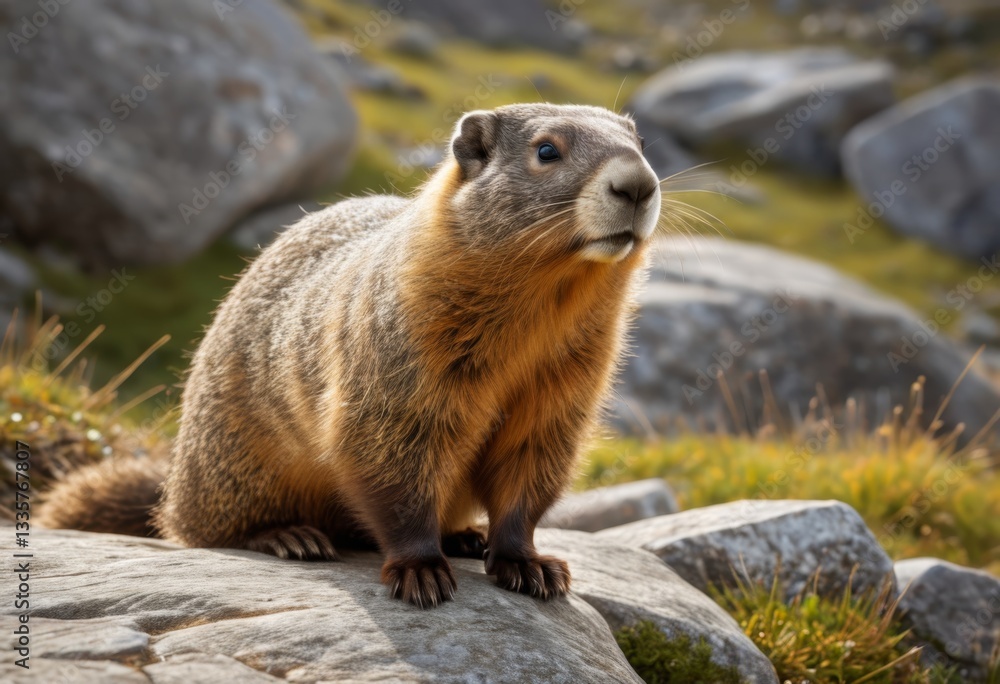 There is a small brown animal standing on the rock There is a small brown animal standing on the rock