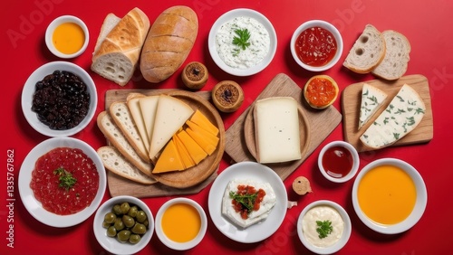 Wallpaper Mural  A vibrant Turkish breakfast spread showcasing a delightful array of cheeses Torontodigital.ca