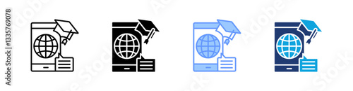 Online Education Multi Style Icon Set Vector 