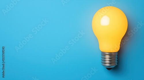 Yellow light bulb on blue background symbolizing creativity and innovation