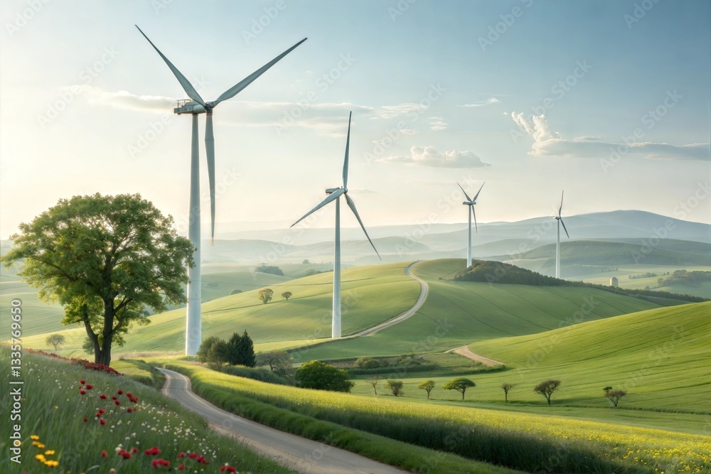 Obraz premium Renewable Energy Wind Turbine Field 