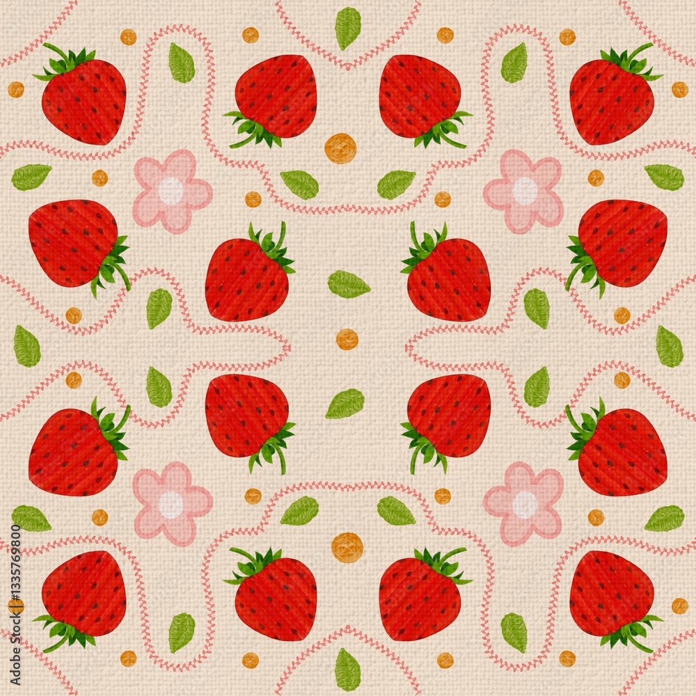 Embroidered Strawberry Seamless Pattern Embroidered Strawberry Seamless Pattern