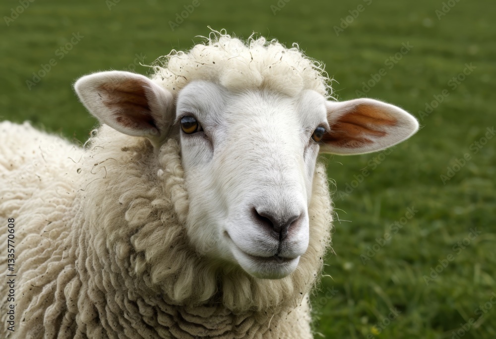 There was a sheep standing in the grass looking at the camera There was a sheep standing in the grass looking at the camera