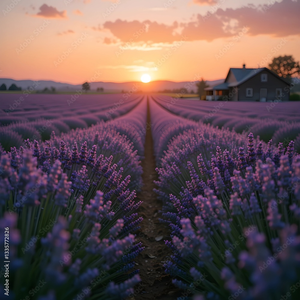 Fototapeta premium lavender field at sunset